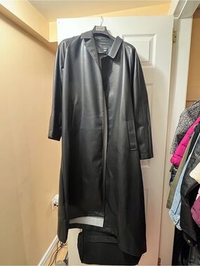 Boohoo Black Long Faux Leather Trench Coat
